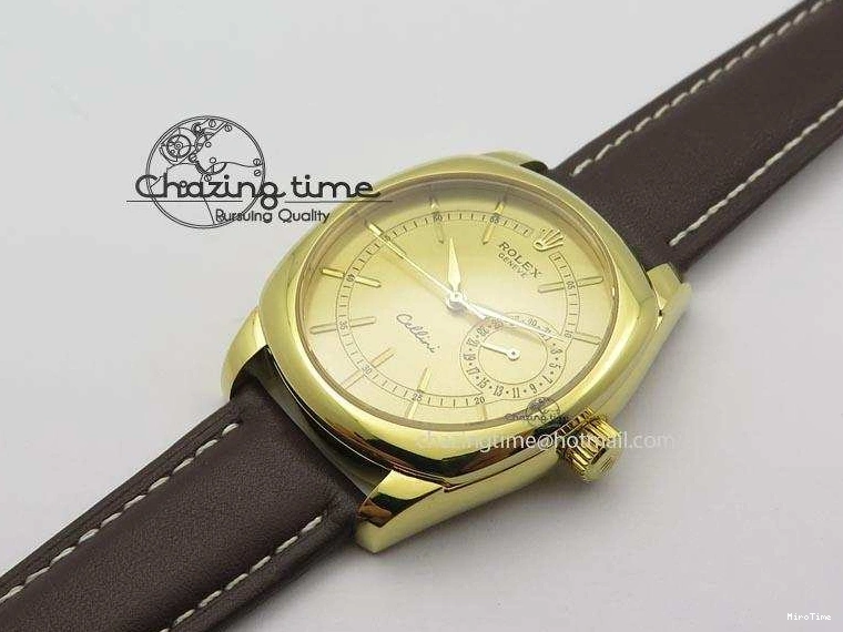 MiroTime 0505 Thermal Cellini Date YG Gold Sticks Dial On Brown Leather Strap A 3885